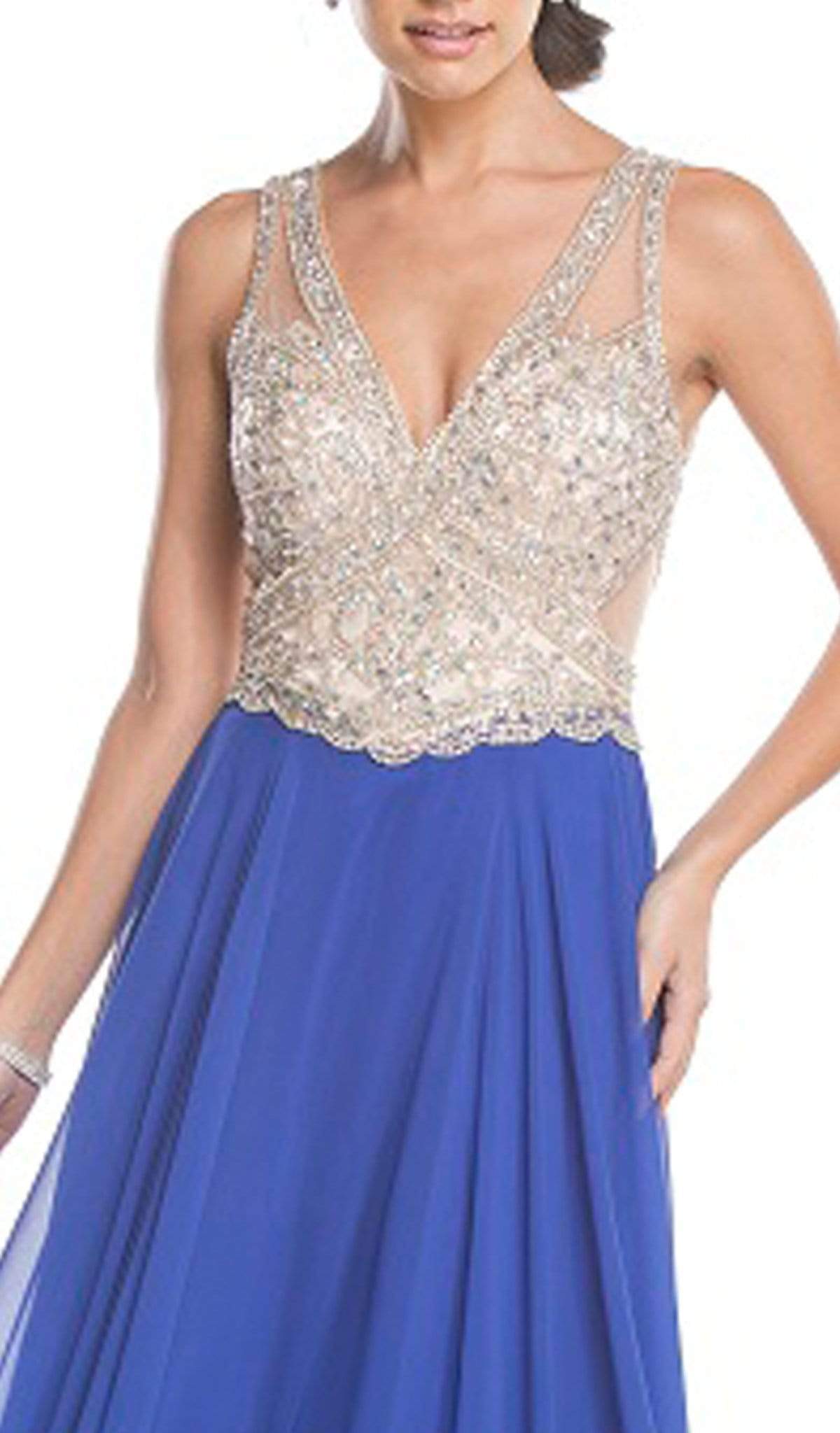 Jeweled Plunging V-neck Prom Dress Dress