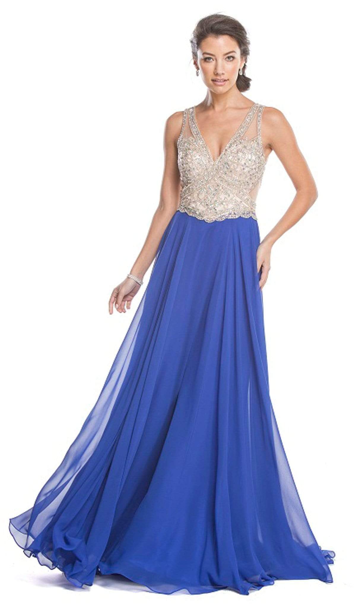 Jeweled Plunging V-neck Prom Dress Dress