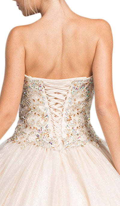 Jeweled Strapless Sweetheart Evening Ballgown Dress
