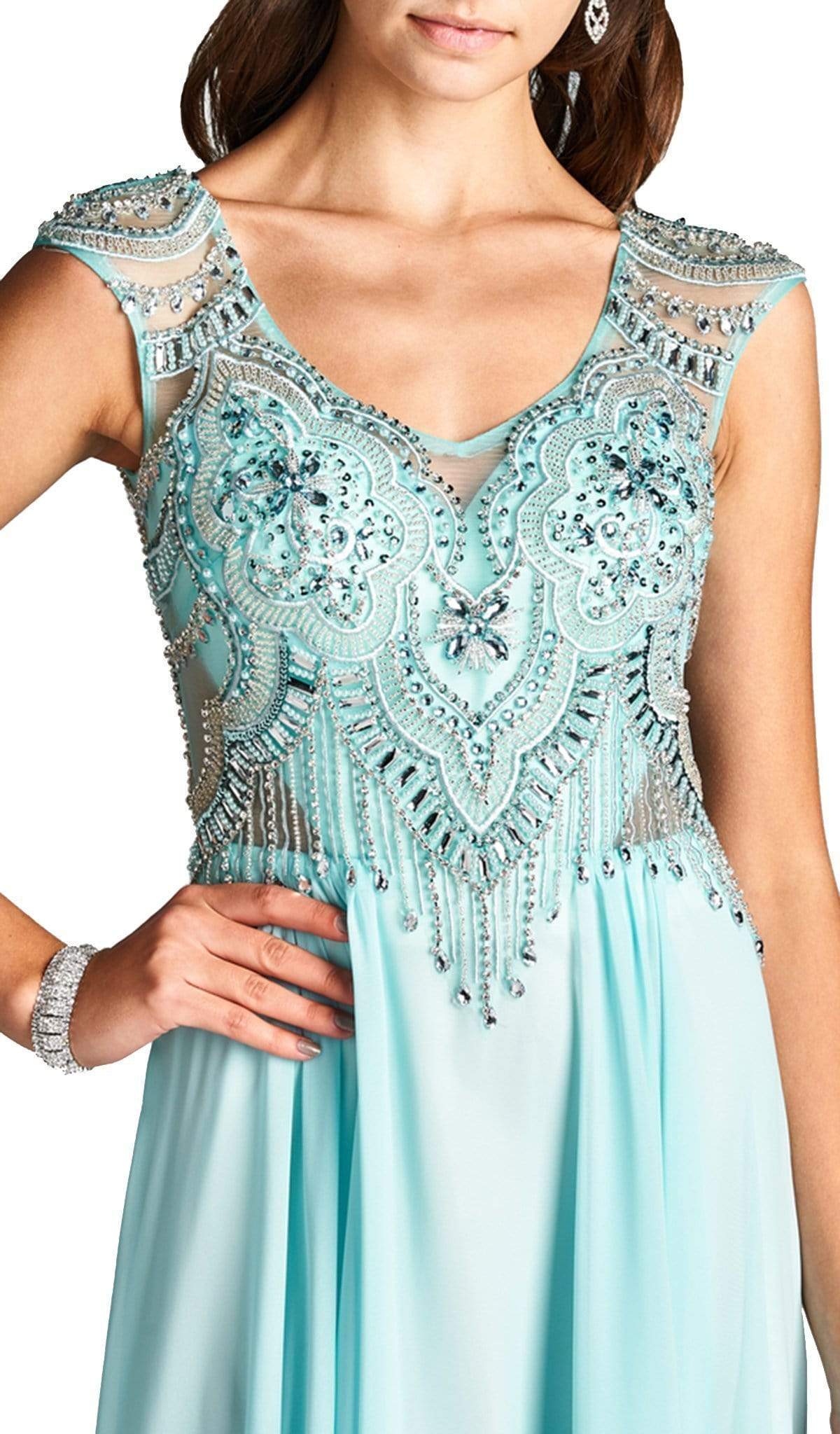 Jeweled V-neck A-line Evening Dress Prom Dresses