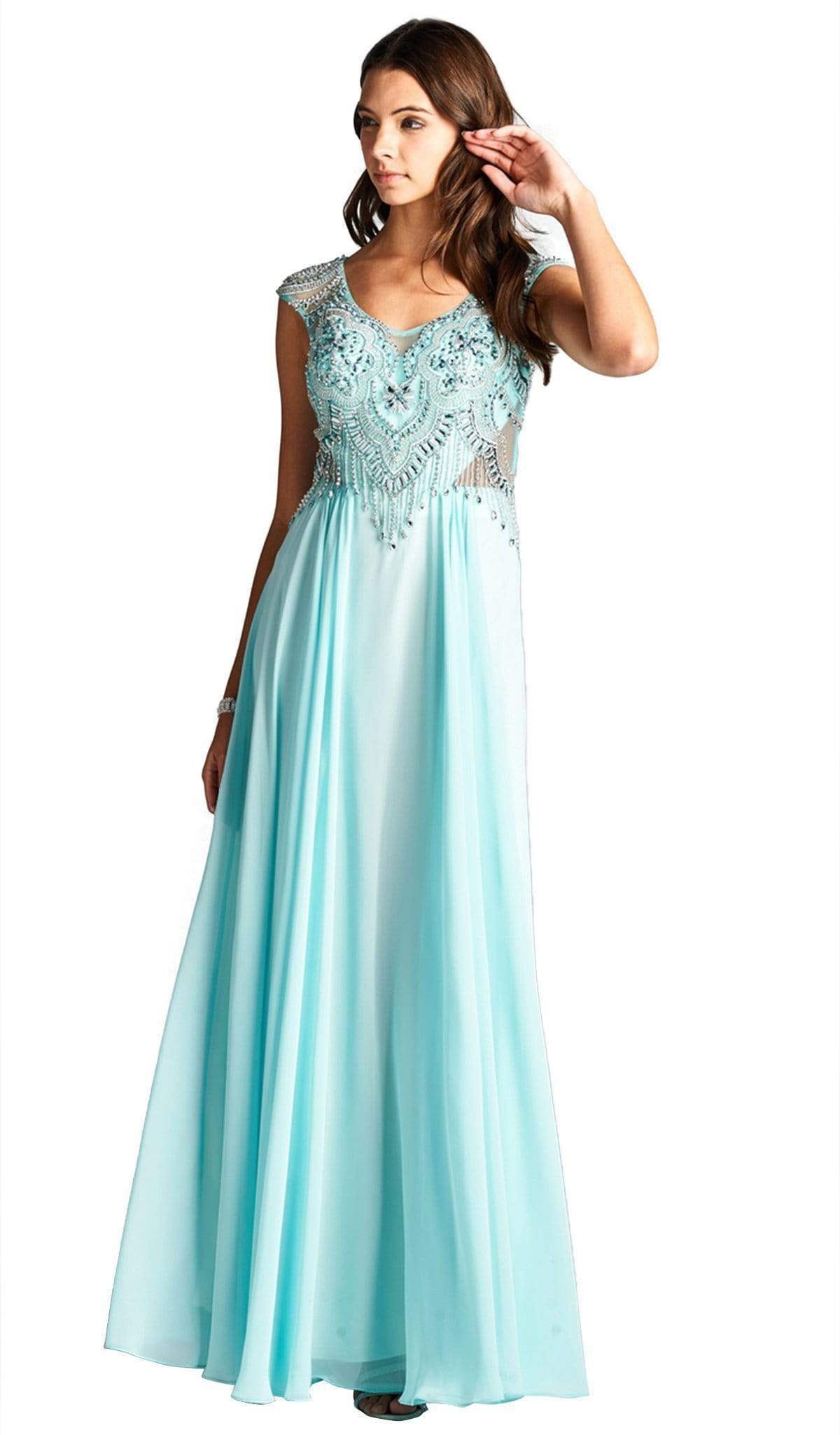 Jeweled V-neck A-line Evening Dress Prom Dresses XXS / Mint