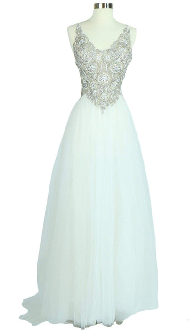 Jeweled V-neckline A-line Prom Dress Dress XXS / Off White