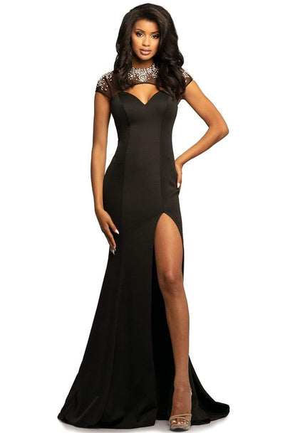 Johnathan Kayne - 2024 Jewel Draped Illusion Cutout Mermaid Gown Prom Dresses 00 / Black