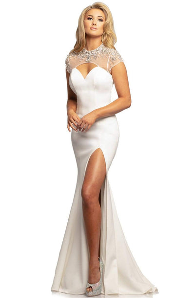 Johnathan Kayne - 2024 Jewel Draped Illusion Cutout Mermaid Gown Prom Dresses 00 / White