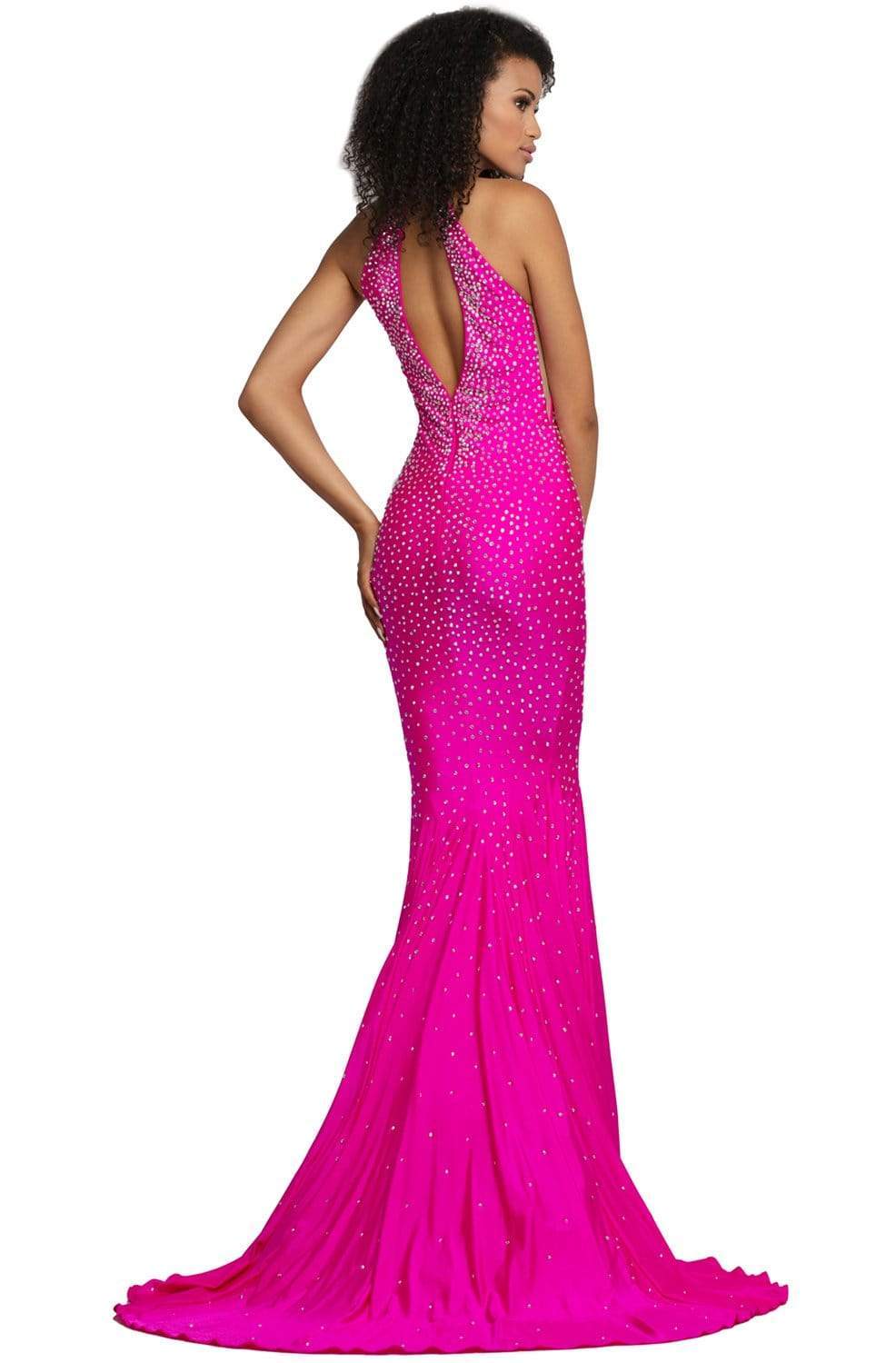 Johnathan Kayne - 2037 Jewel-Studded Illusion Plunge Halter Gown Evening Dresses