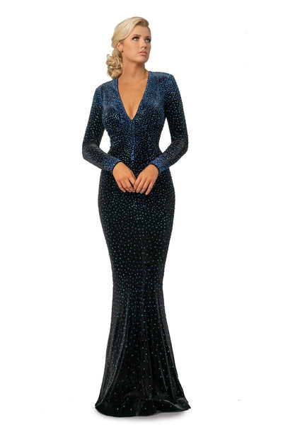 Johnathan Kayne - 2045 Embellished Long Sleeve V-neck Trumpet Dress Special Occasion Dress