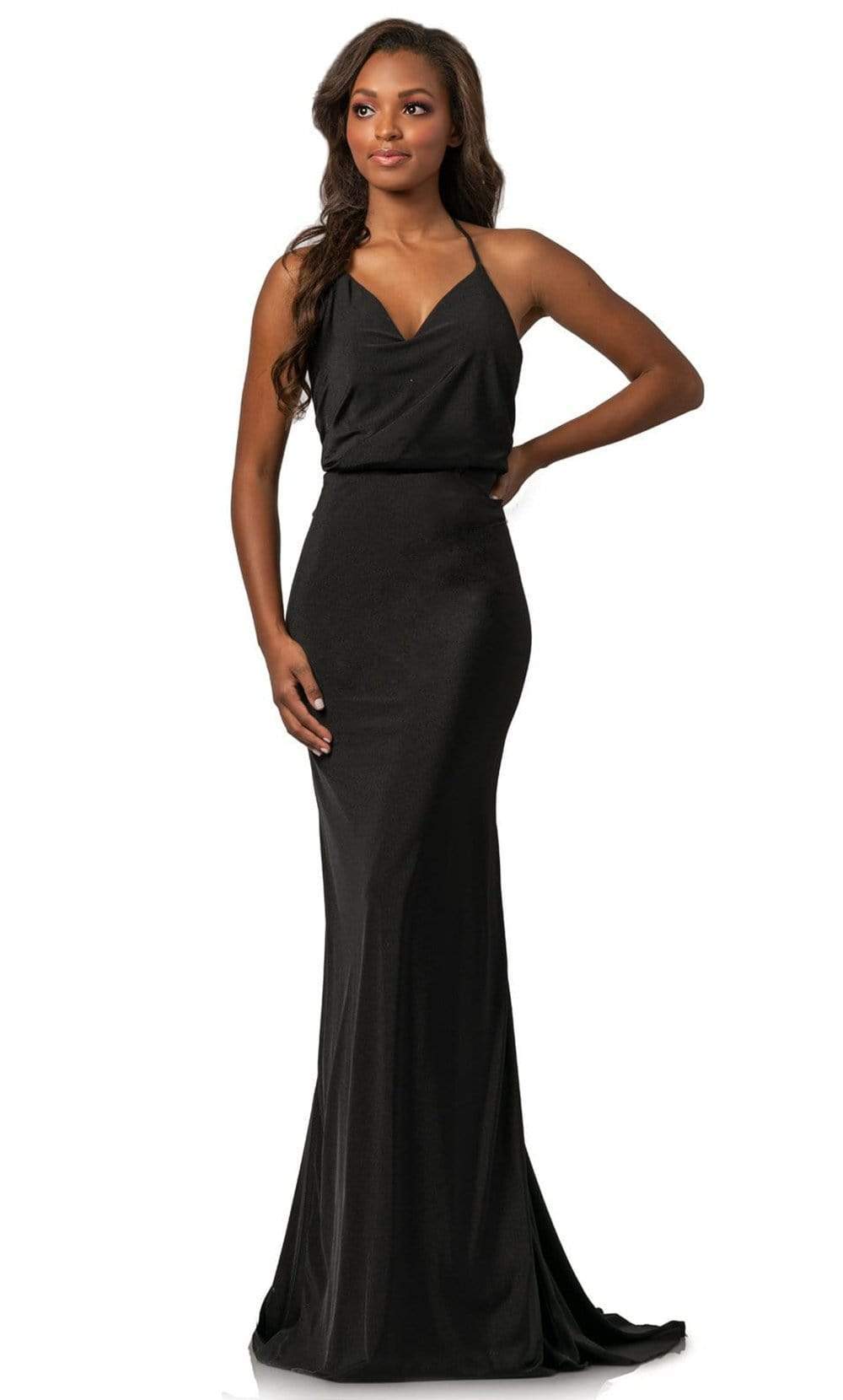 Johnathan Kayne - 2059 Blouson Halter Neck Backless Sheath Dress Special Occasion Dress 00 / Black