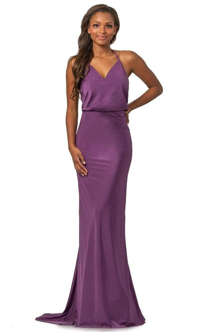 Johnathan Kayne - 2059 Blouson Halter Neck Backless Sheath Dress Special Occasion Dress 00 / Purple