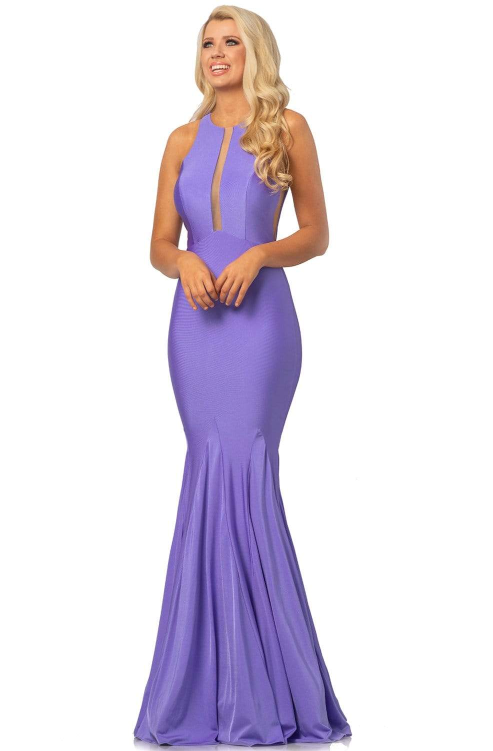 Johnathan Kayne - 2061 Illusion Paneled Bodice Long Mermaid Gown Prom Dresses 00 / Purple