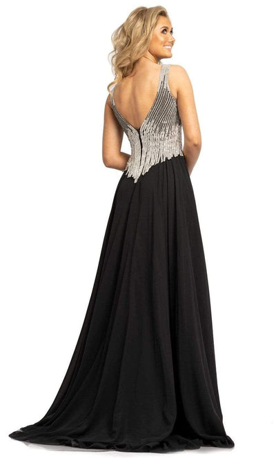 Johnathan Kayne - 2196 Embellished Deep V Neck A-line Gown With Slit Special Occasion Dress