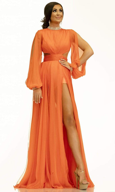 Johnathan Kayne - 2307 High Neck Romper/A-Line Dress Evening Dresses 00 / Orange