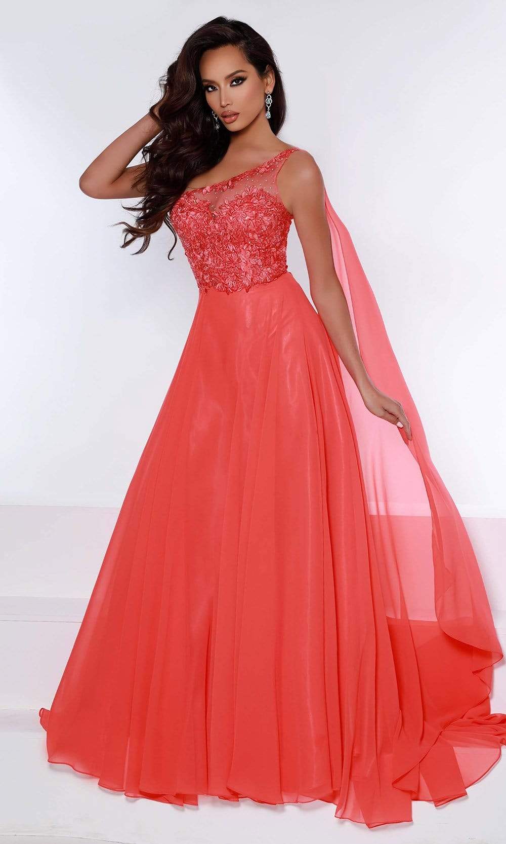 Johnathan Kayne - 2404 Asymmetrical Beaded Ballgown Prom Dresses 00 / Papaya