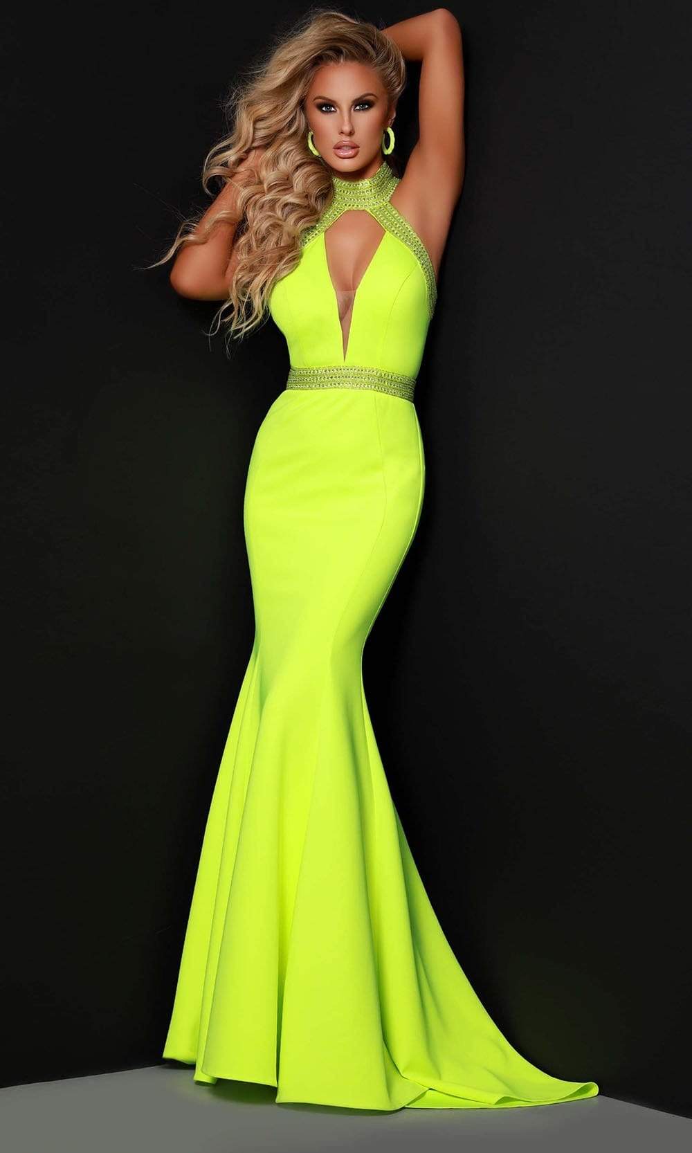 Johnathan Kayne - 2405 Halter Neck Fitted Gown Prom Dresses 00 / Neon Yellow