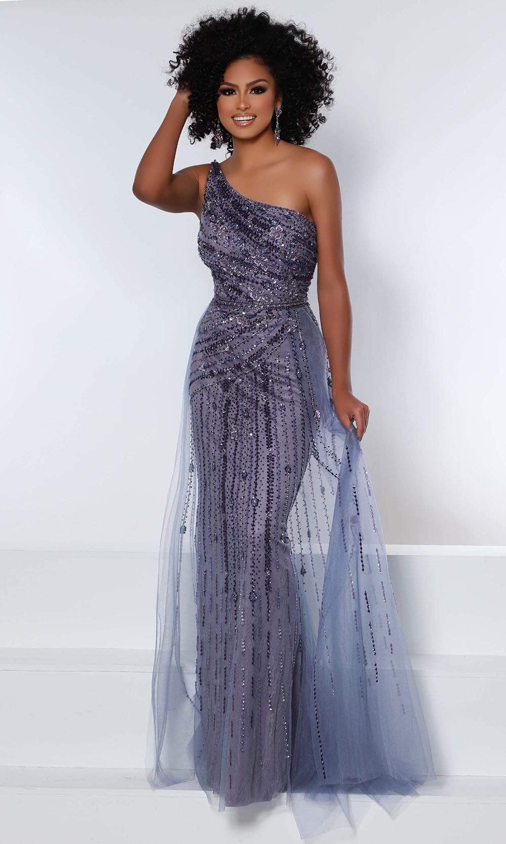 Johnathan Kayne - 2416 One sleeve Sequined With Overskirt Gown Prom Dresses 00 / Periwinkle