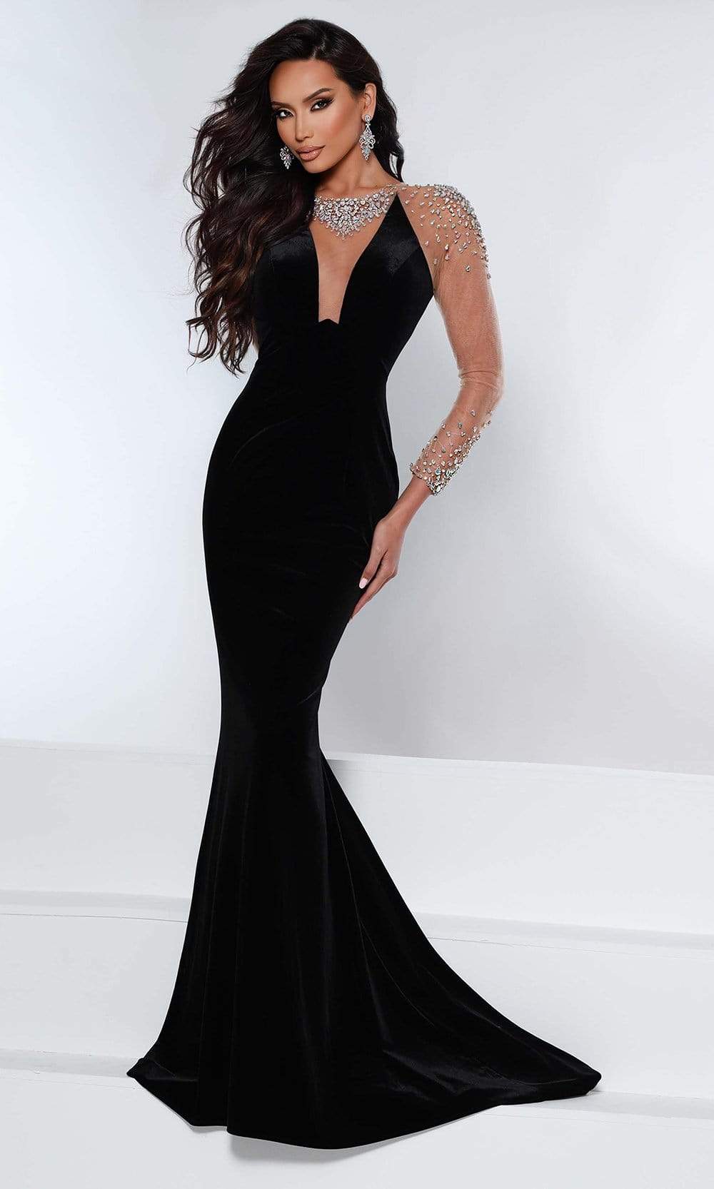 Johnathan Kayne - 2427 Sheer Long sleeve Mermaid Gown Prom Dresses 00 / Black