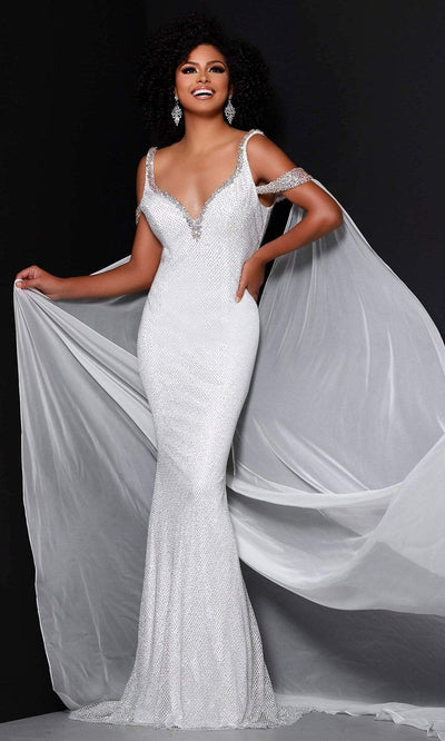 Johnathan Kayne - 2440 Sleeveless Sequined Gown Prom Dresses 00 / White