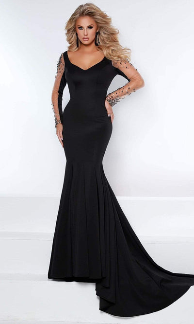 Johnathan Kayne - 2441 Sheer Long sleeve Gown Prom Dresses 00 / Black