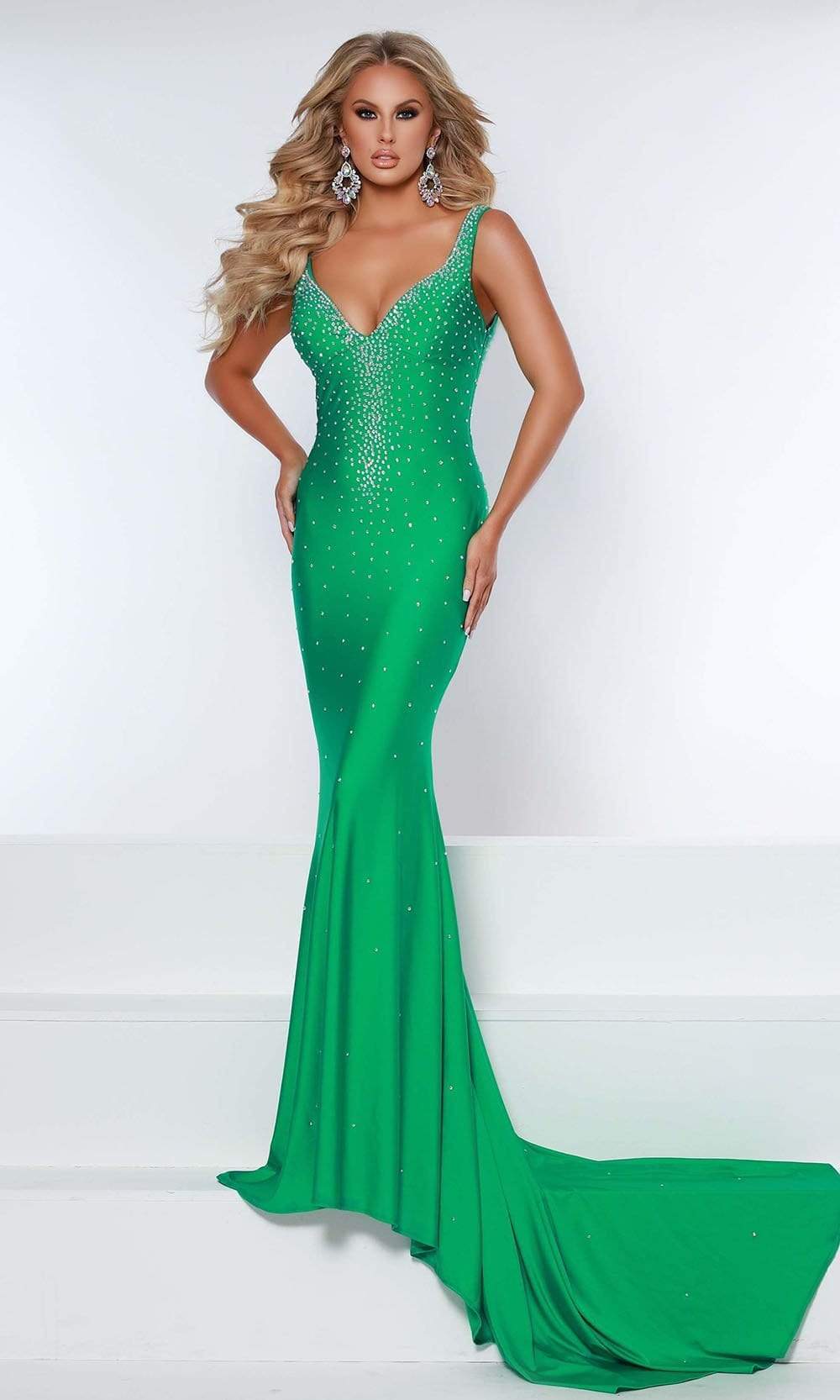 Johnathan Kayne - 2445 Beaded Plunging Sweetheart Gown Prom Dresses 00 / Emerald