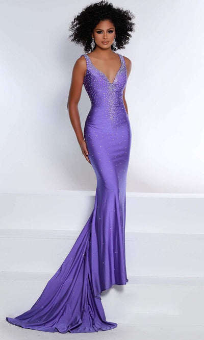 Johnathan Kayne - 2445 Beaded Plunging Sweetheart Gown Prom Dresses 00 / Purple
