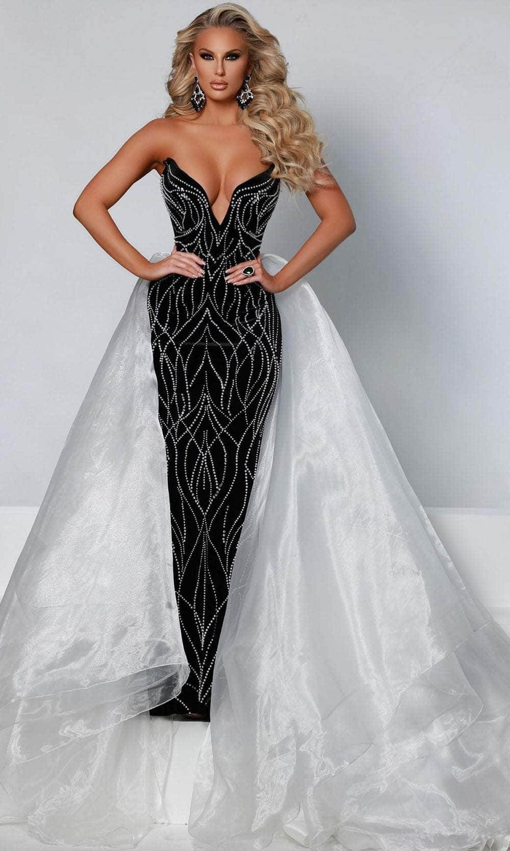 Johnathan Kayne - Overskirt Gown 2555 In Black and White