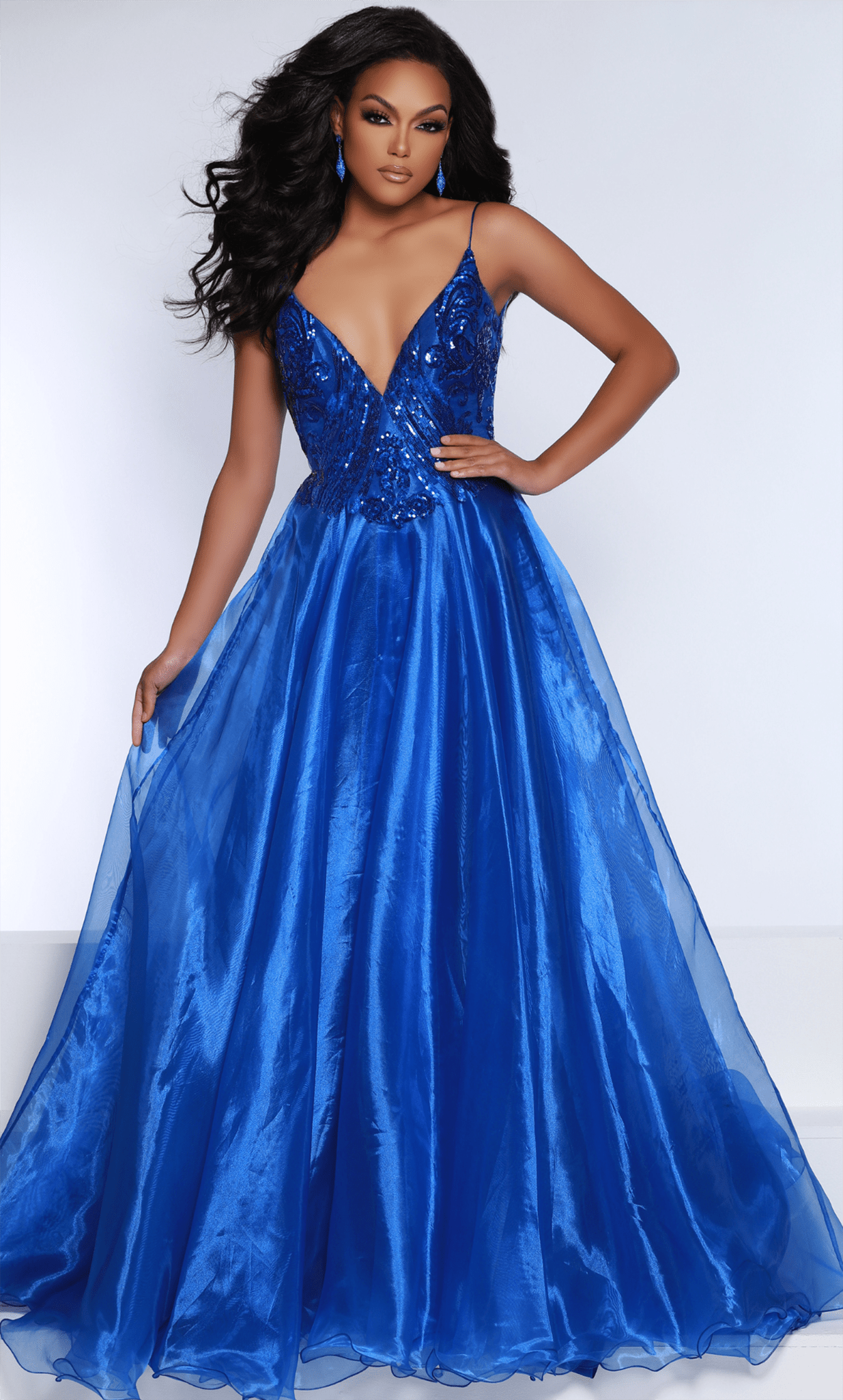 Johnathan Kayne 2601 - Sequined V-Neck Ballgown Ball Gowns 00 / Royal