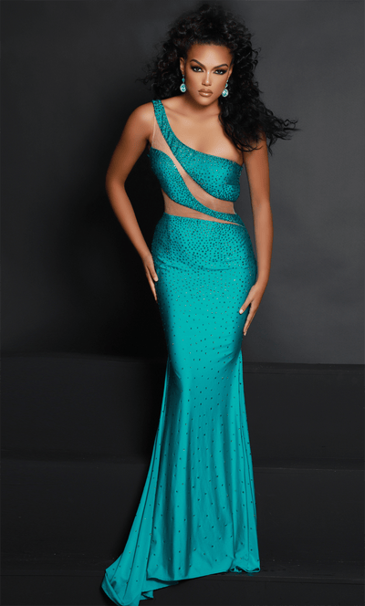 Johnathan Kayne 2608 - Cutout Bodice Evening Gown Special Occasion Dress 00 / Teal