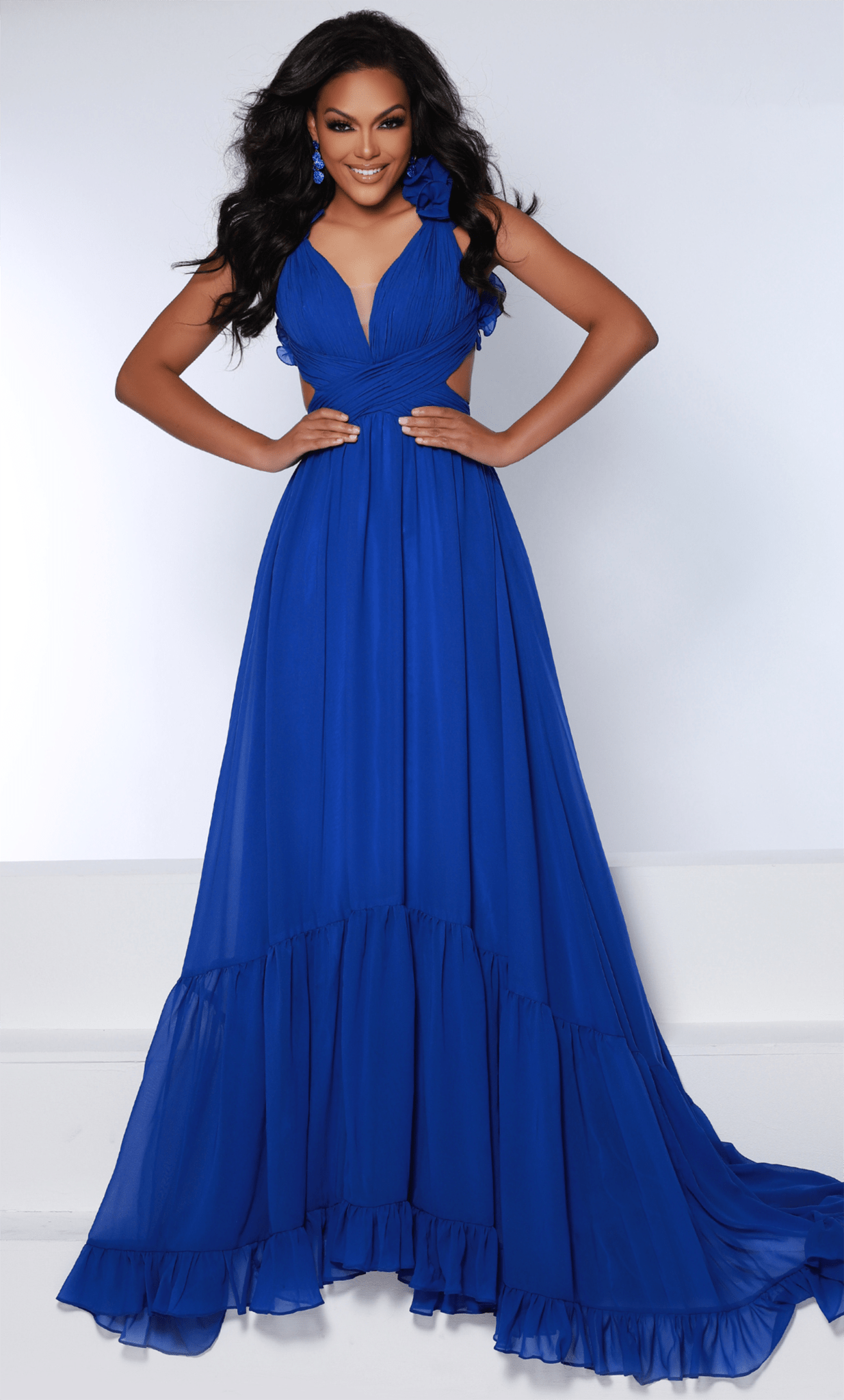 Johnathan Kayne 2619 - Applique Back Evening Gown Special Occasion Dress 00 / Royal