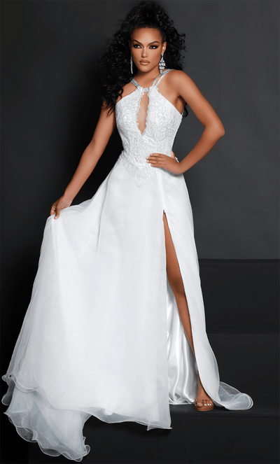 Johnathan Kayne 2627 - Embroidered Cutout Evening Gown Special Occasion Dress 00 / White