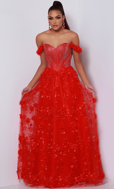 Johnathan Kayne 2645 - Beaded Sweetheart Floral Evening Gown Evening Dresses 00 / Red