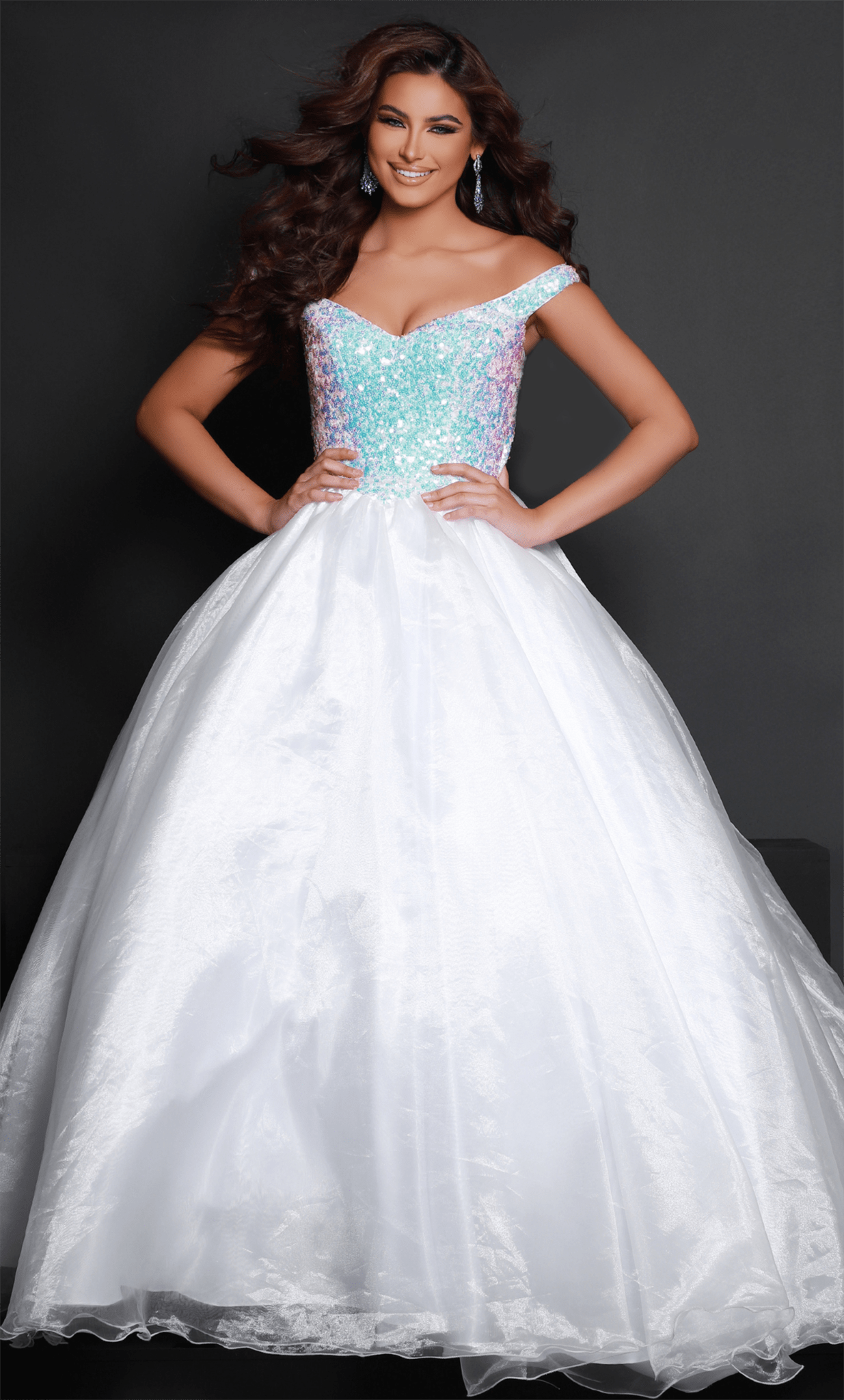 Johnathan Kayne 2652 - Sequin Off Shoulder Ballgown Special Occasion Dress 00 / White