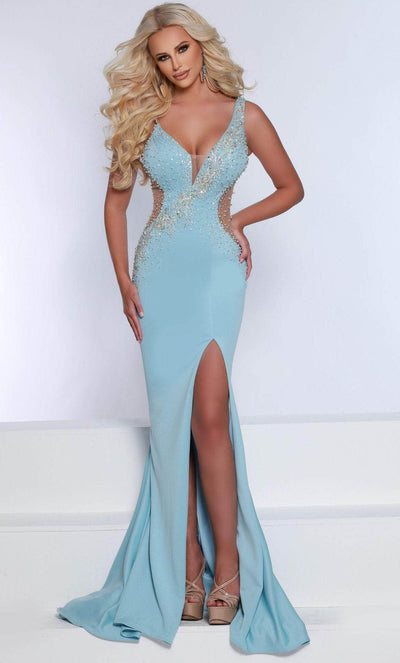 Johnathan Kayne 2674 - Beaded Illusion Evening Gown Special Occasion Dress 00 / Glacier Blue
