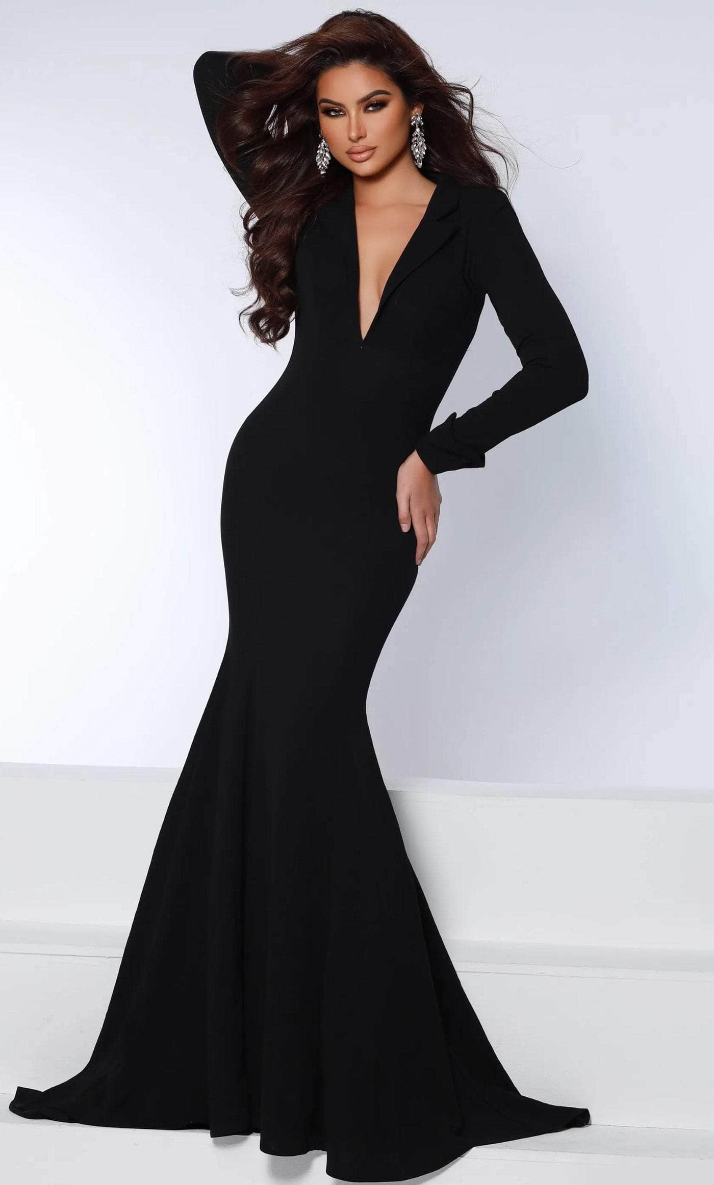 Johnathan Kayne 2682 - Long Sleeve Wrap Evening Gown Special Occasion Dress 00 / Black