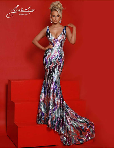 Johnathan Kayne 2687 - Multi Sequin Embellished V-Neck Evening Gown Prom Dresses
