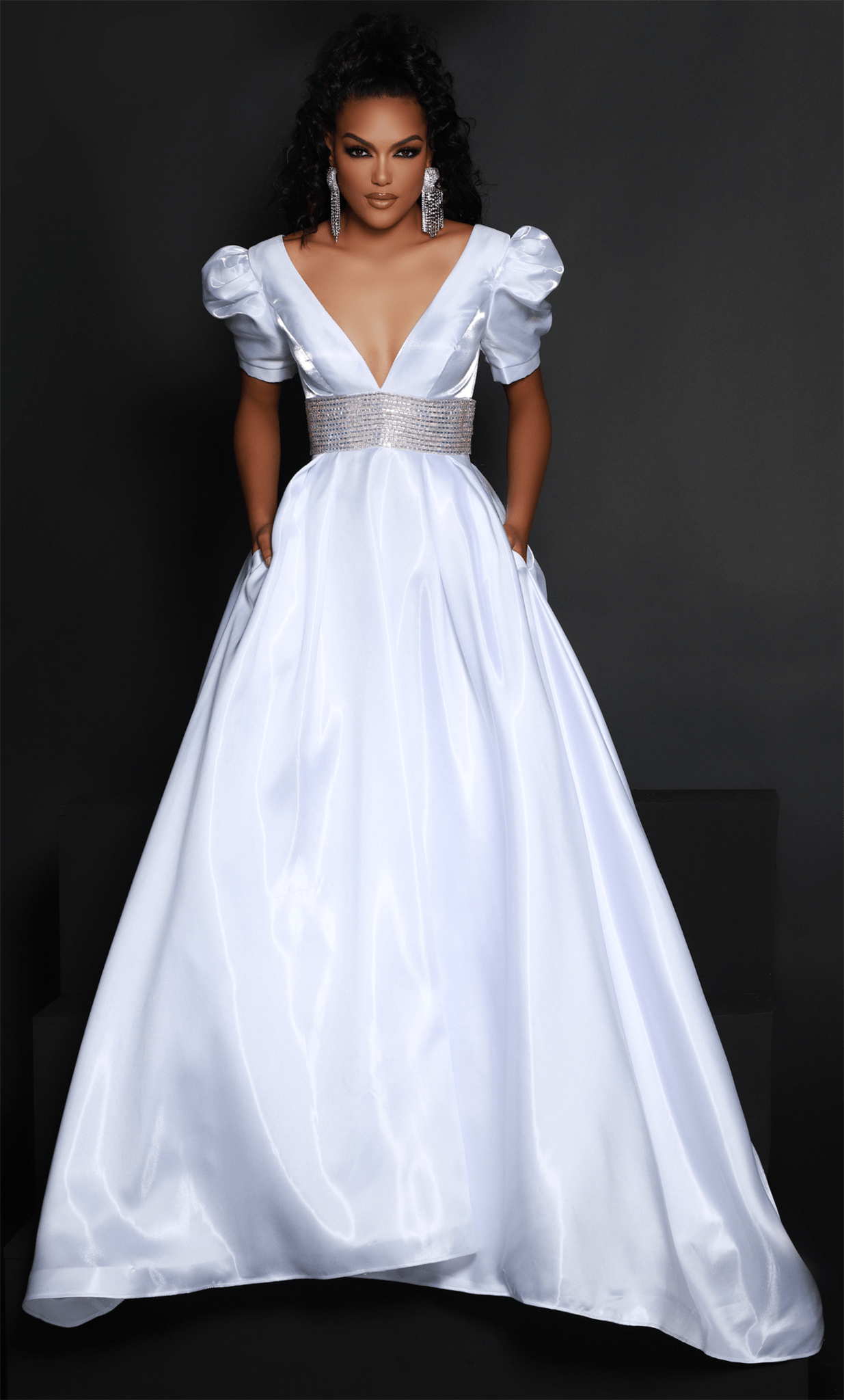 Johnathan Kayne 2692 - Pull Sleeve Ballgown Special Occasion Dress 00 / White