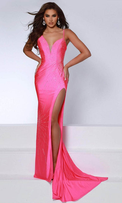 Johnathan Kayne 2805 - Beaded High Slit Evening Dress Evening Dresses 00 /  Barbie Pink