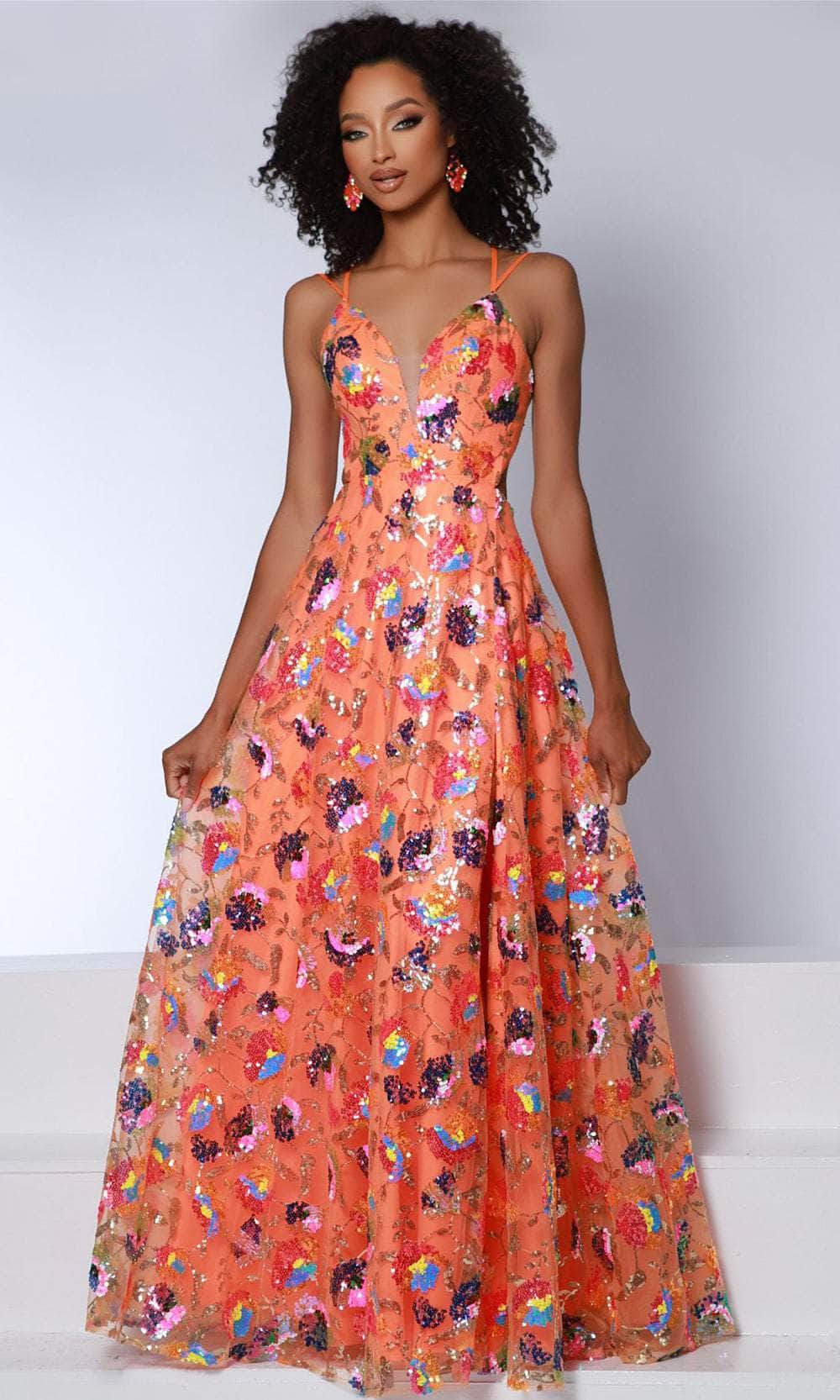 Johnathan Kayne 2813 - Floral Sequin Evening Dress Evening Dresses 00 /  Orange-Multi