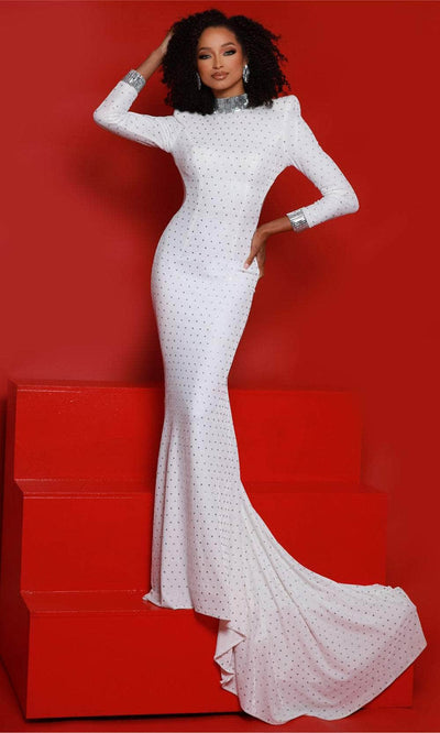 Johnathan Kayne 2821 - Long Sleeve Mermaid Evening Dress Evening Dresses 00 /  Soft White