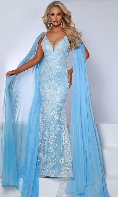 Johnathan Kayne 2826 - Floral Lace Mermaid Prom Dress Prom Dresses 00 /  Cinderella Blue