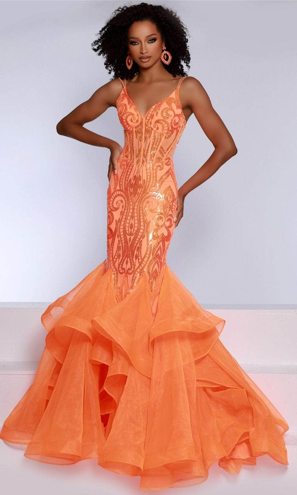 Johnathan Kayne 2835 - Sequined Sheer Corset Prom Dress Prom Dresses 00 /  Orange