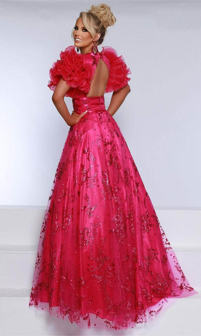 Johnathan Kayne 2841 - Puff Sleeve Glitter Evening Dress Evening Dreses 