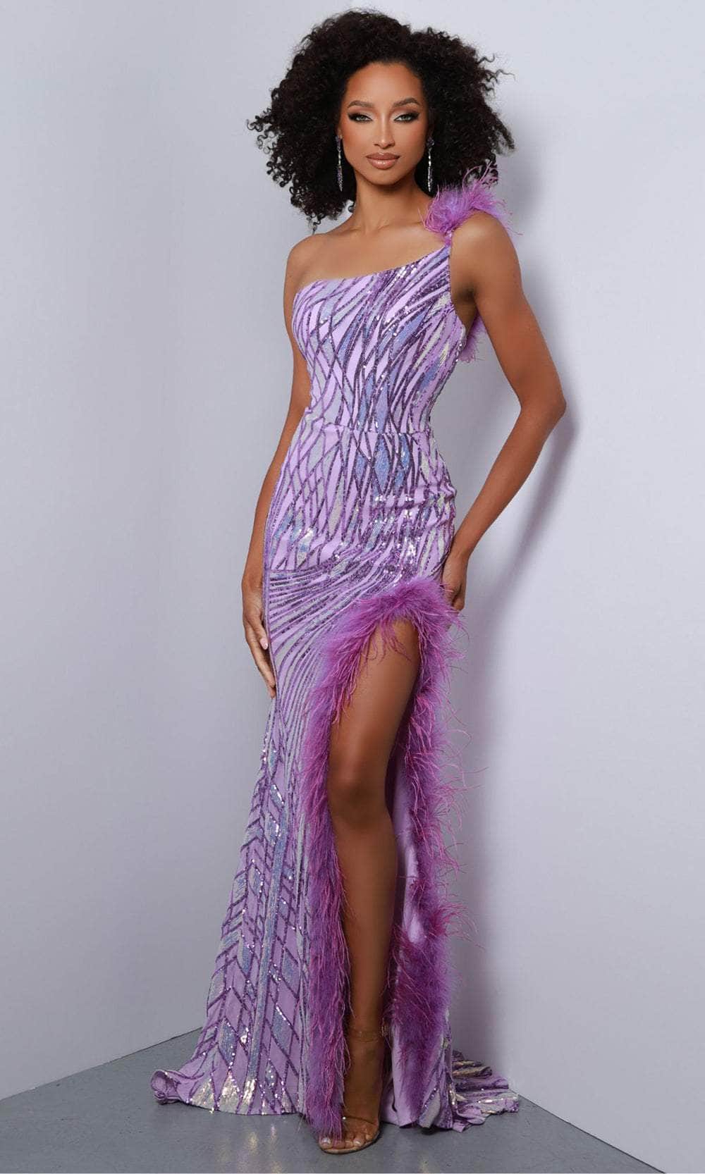 Johnathan Kayne 2844 - Feather Accent Sheath Prom Dress Prom Dresses 00 /  Lilac
