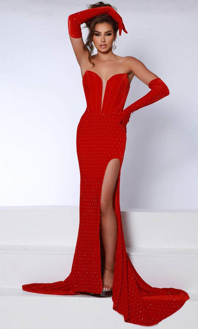 Johnathan Kayne 2860 - Plunging Velvet Evening Dress Evening Dresses 00 /  Red