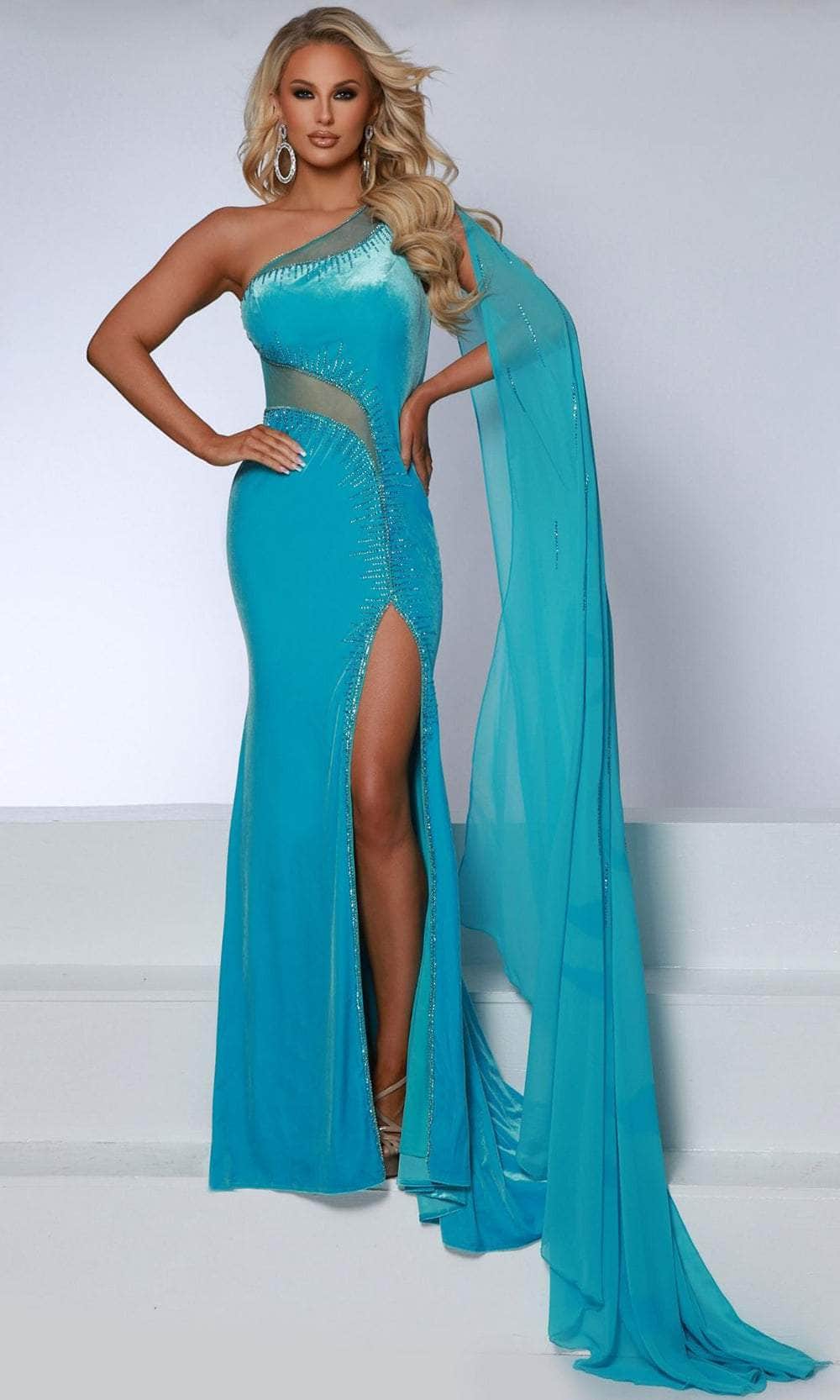 Johnathan Kayne 2861 - Sheer Cutouts Fitted Evening Dress Prom Dresses 00 /  Aqua