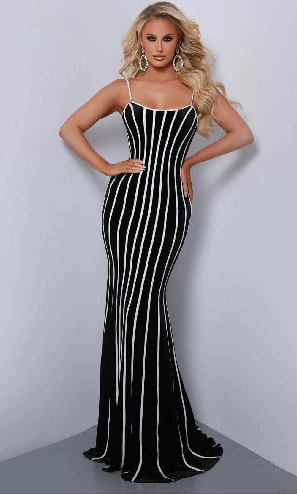 Johnathan Kayne 2863 - Lace-Up Back Striped Evening Dress Evening Dresses 00 /  Black-White