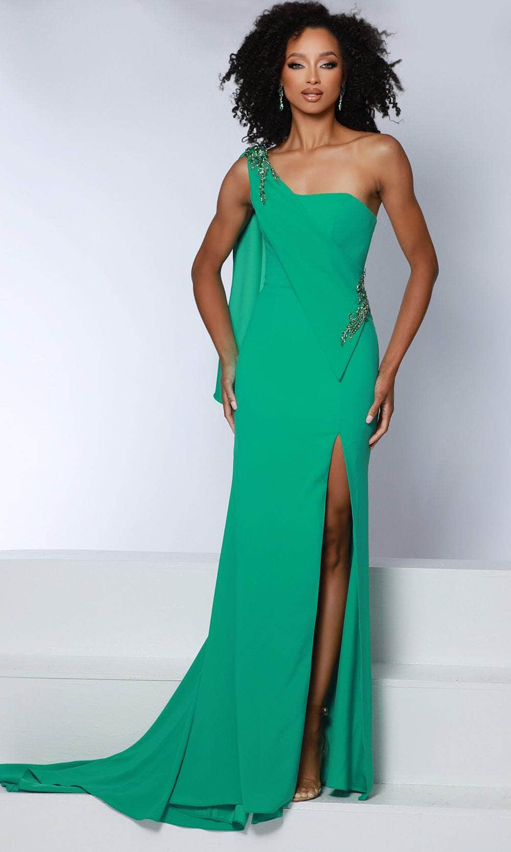 Johnathan Kayne 2864 - Cape Sleeve One Shoulder Evening Dress Evening Dresses 00 /  Kelly Green