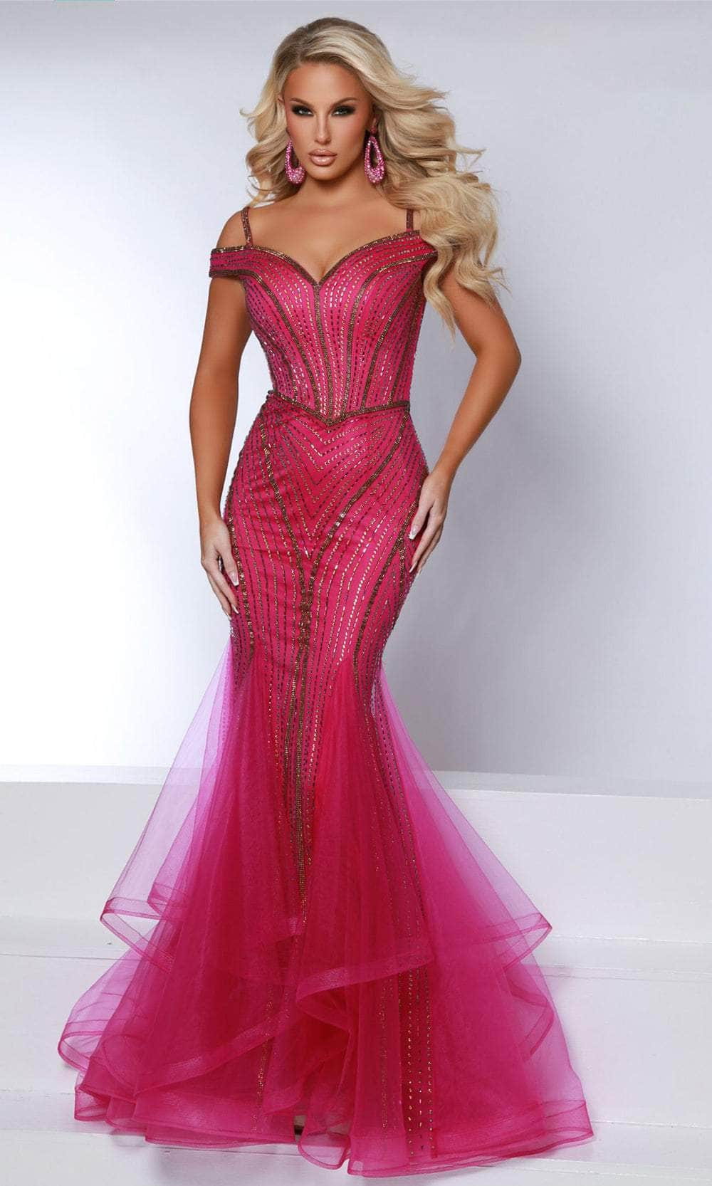 Johnathan Kayne 2866 - Beaded Off Shoulder Evening Dress Prom Dresses 00 /  Magenta