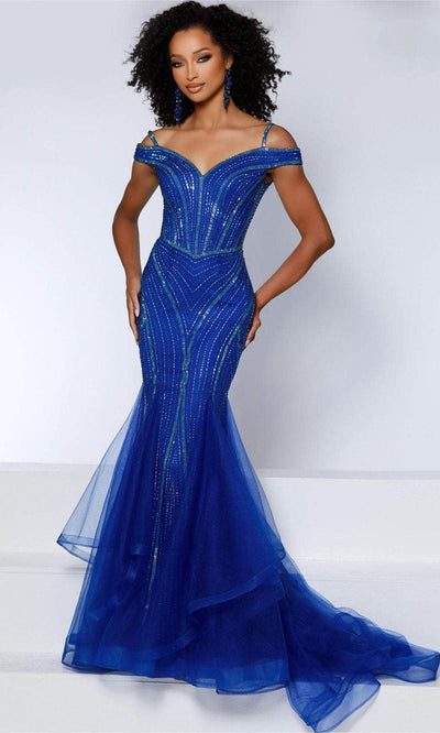 Johnathan Kayne 2866 - Beaded Off Shoulder Evening Dress Prom Dresses 00 /  Royal