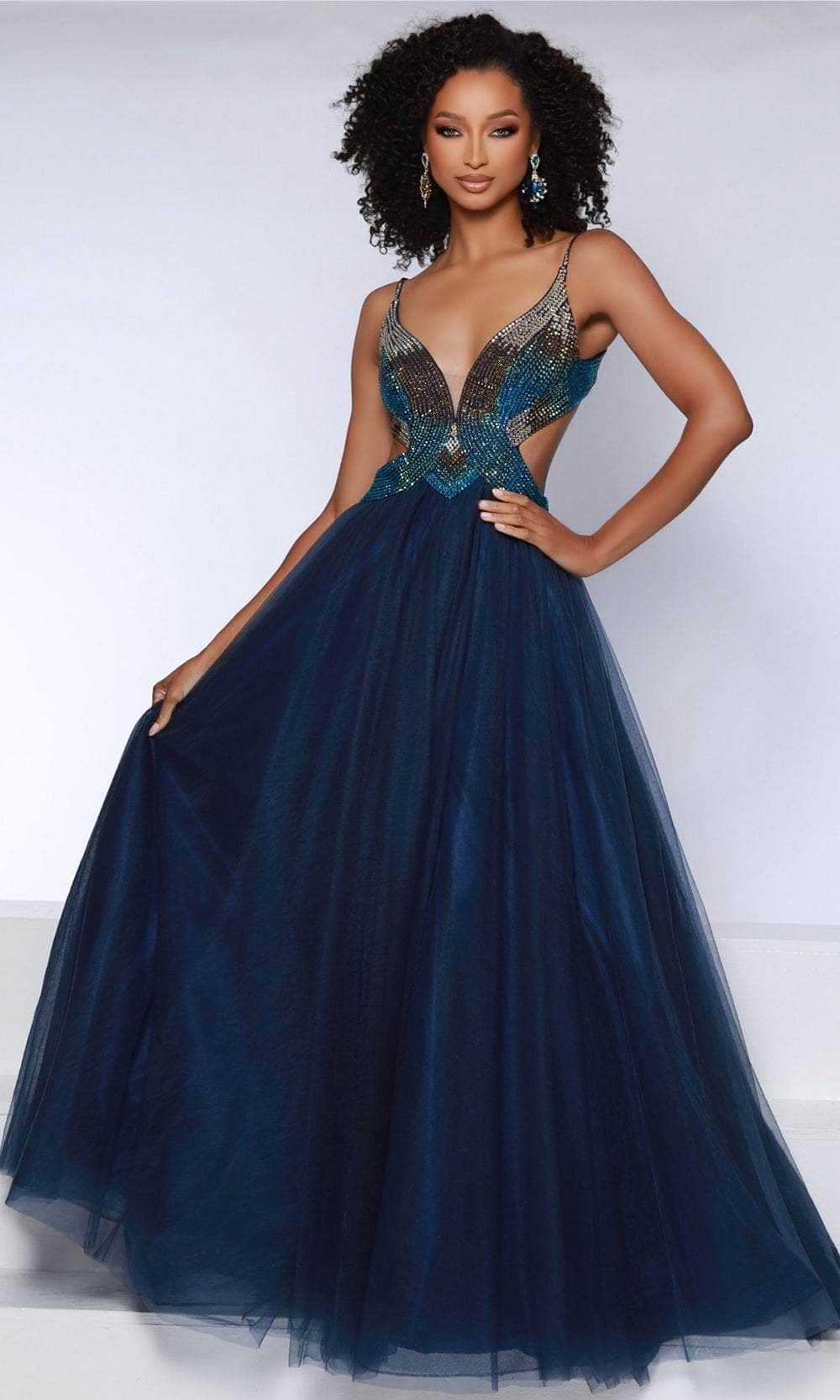 Johnathan Kayne 2870 - Ombre Beaded A-Line Evening Dress Prom Dresses 00 /  Navy