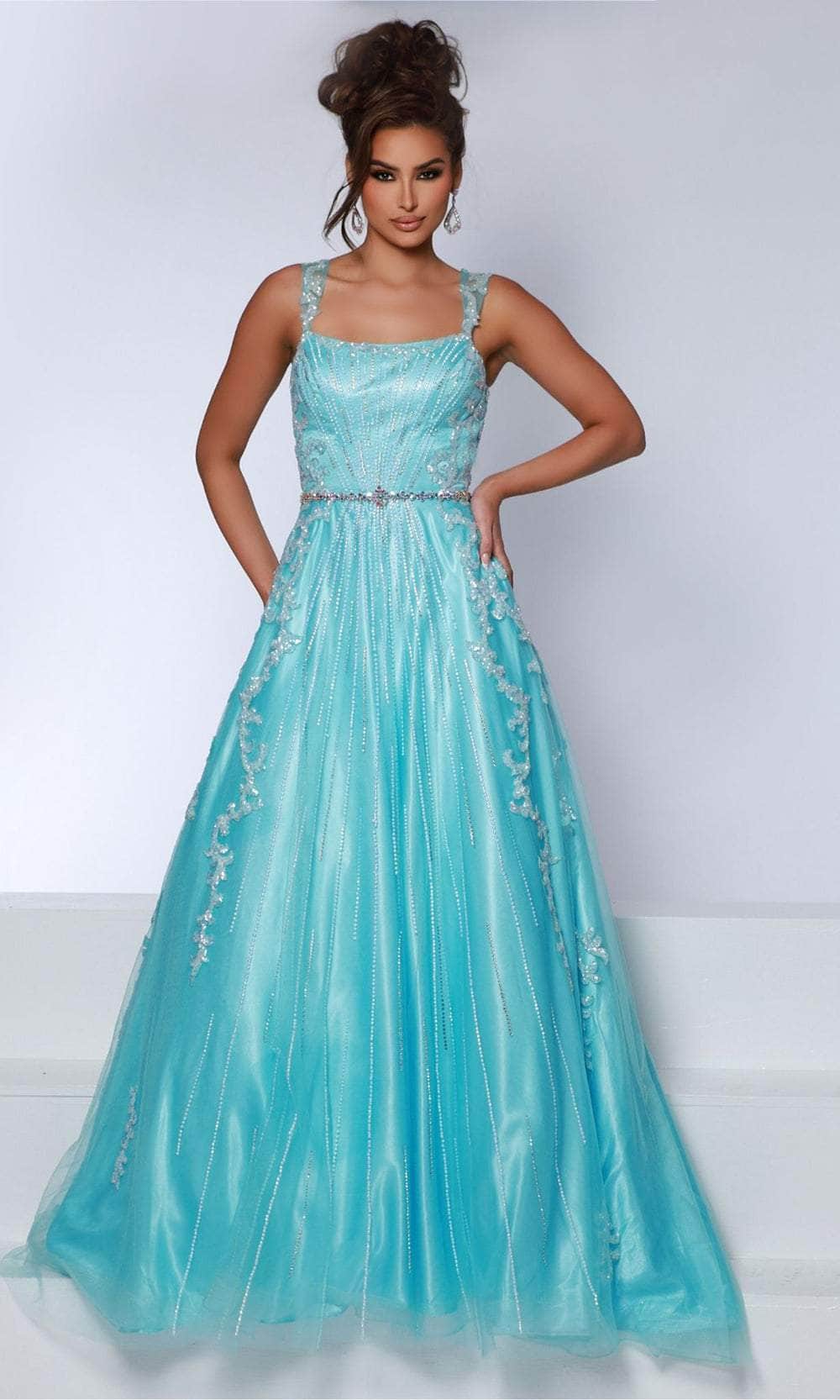 Johnathan Kayne 2895 - Sequin Mesh Sleeveless Ballgown Prom Dresses 00 /  Aqua