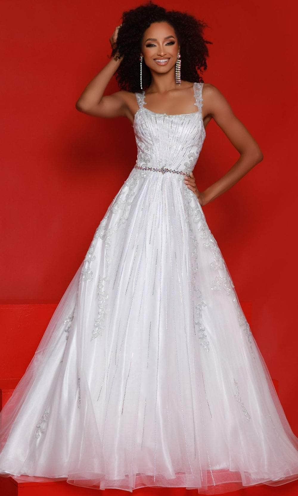 Johnathan Kayne 2895 - Sequin Mesh Sleeveless Ballgown Prom Dresses 00 /  White